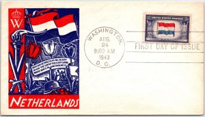 US FIRST DAY COVER OCCUPED NATIONS OF WW II NETHERLANDS CACHET IOOR Q22 1943