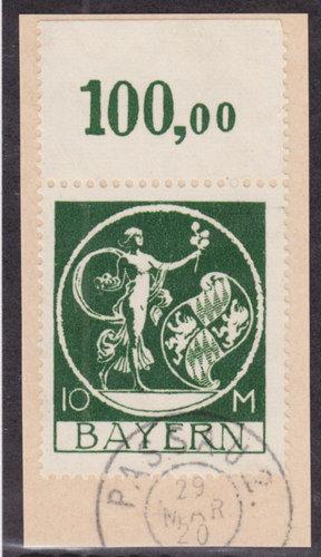 Bavaria Sc 253 used 1920 10m green Genius, Sheet Margin w/ 100,00 Marking VF+