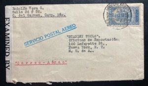 1942 C Del Carme Mexico Censored Airmail Cover To New York USA