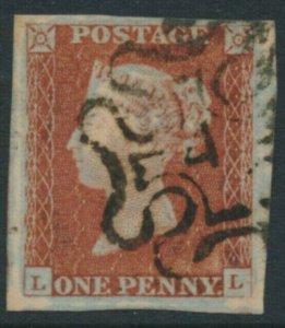 SG 8m 1d red brown. Very fine used with a number ‘4’ in Maltese cross. 4 large