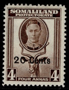 SOMALILAND PROTECTORATE GVI SG128, 20c on 4a sepia, M MINT.