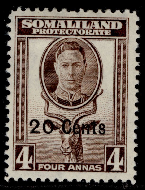 SOMALILAND PROTECTORATE GVI SG128, 20c on 4a sepia, M MINT.