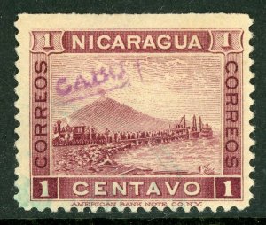 Nicaragua 1904 Cabo 1¢ Plum Momotombo Sc 2L1 VFU F782 ⭐⭐⭐⭐⭐⭐