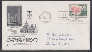 Canada Scott 475 Rose Craft FDC - City of Toronto, Centennial