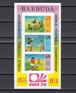 Barbuda, Scott cat 166a. Munich World Cup Soccer, IMPERF s/sheet. ^