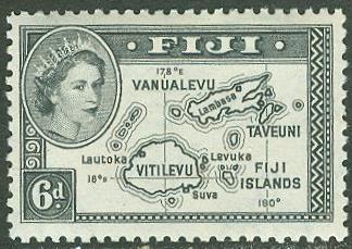 Fiji # 154 QE II - 6d. Map of Islands  (1) VLH