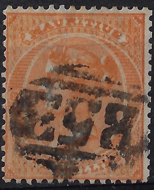 Mauritius 1863 1 Sh.  inverted & reversed wmk CC, used, SG 70y/ Sc 39.    (a1246