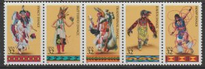 Scott# 3076a 1996 32c American Indian Dancers SUP MNH Strip