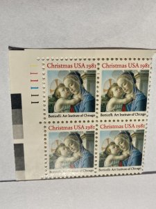 Scott 1939 Christmas UL Plate Block of 4 Stamps Plate # (111111) M NH OG ach