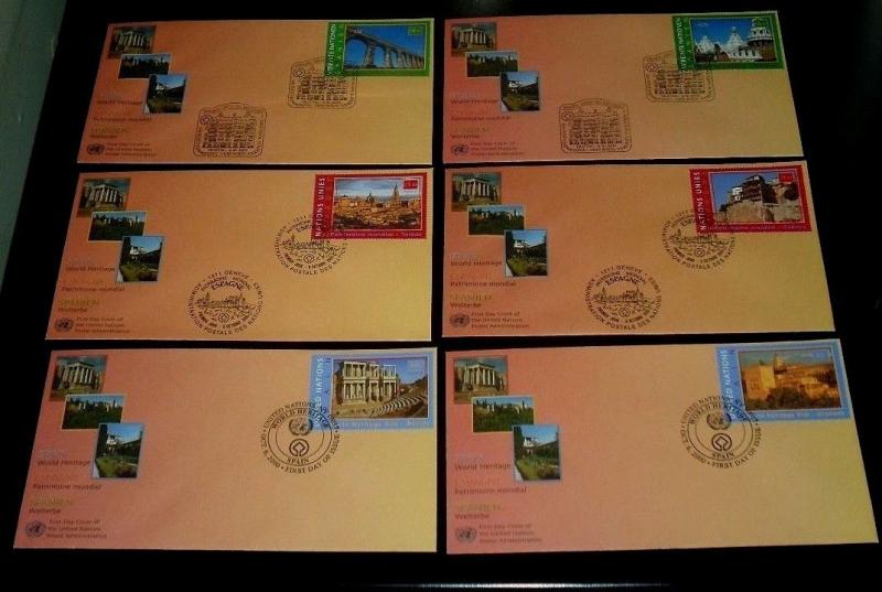 U.N. 2000, WORLD HERITAGE SPAIN, SINGLES ON FDCs, 3 OFFICES,NICE! LQQK!