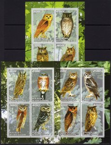 Ivory Coast 2003  OWLS - BIRDS - 3 Sheetlets of 4 values each Perforated MNH