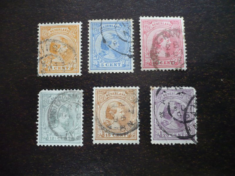 Stamps - Netherlands - Scott# 40,41,43-45,48 - Used Partial Set of 6 Stamps