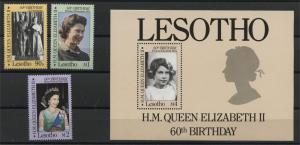 LESOTHO, 60th BIRTHDAY OF QUEEN ELIZABETH SET + SS, MNH SET	