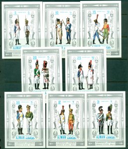 Ajman 1971 Mi#684A-H Napoleonic Uniforms in Germany 8xDLMS MLH
