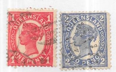 Australia-Queensland  #113-114    1p &2p Queen Victoria (U) CV $8.10