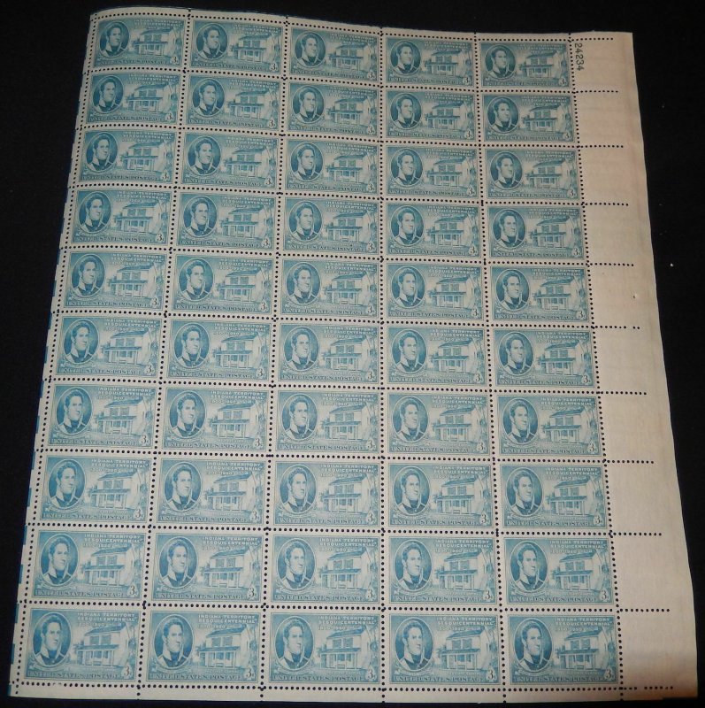 MALACK 996 3c Indiana Territory, Full Sheet, F/VF OG..MORE.. sheet996