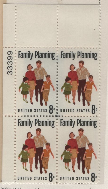 US, 1455, MNH, PLATE BLOCK, 1972, FAMILY PLANNING