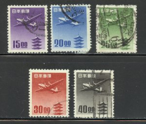 Japan Scott C14-C18 Used HR - 1951 Pagoda and Plane Issue - SCV $8.45