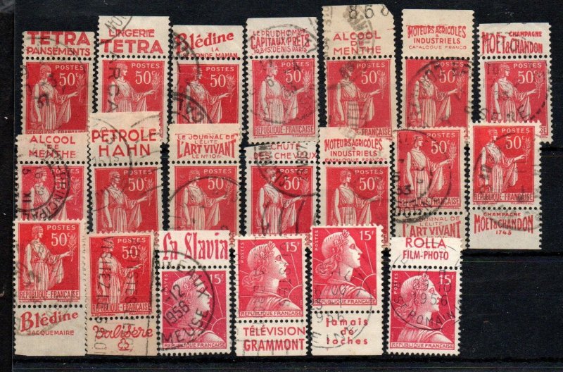 France 35 Various Used Stamps with Ad labels