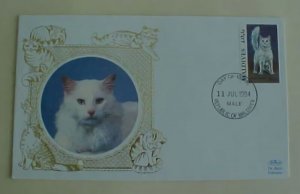 MALDIVES CAT  TURKISH ANGORA 1994  SILK CACHET UNADDRESSED