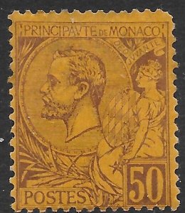 MONACO SG18a 1891 50c VIOLET-BROWN ON ORANGE - BLUNT CORNER MTD MINT