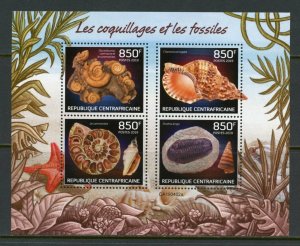 Central African Republic 2019: Sea Shells and Fossils  sheet of four mint nh