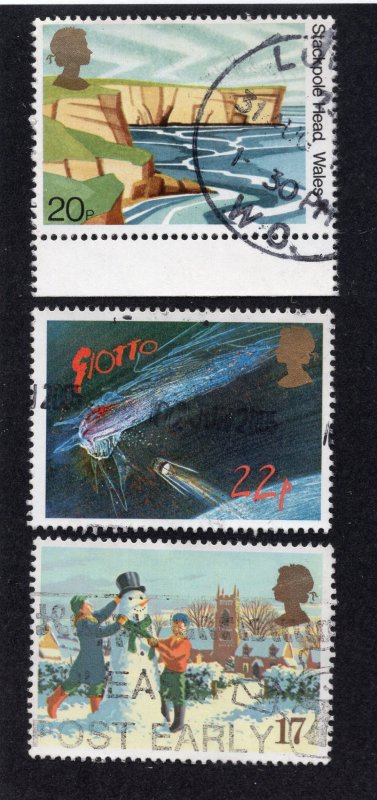 Great Britain 1981-90 20p Wales, 22p Comet & 17p Xmas Scott 947, 1134, 1340 used