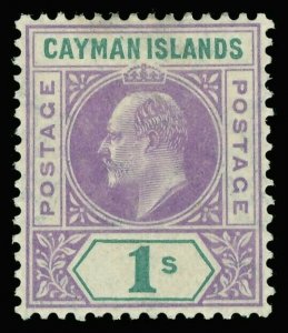 Cayman Islands 1907 KEVII 1s violet & green MLH. SG 15. Sc 15.