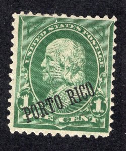 Puerto Rico 1899 1c yellow green Franklin Overprint, Scott 210a MH, value= $8.00