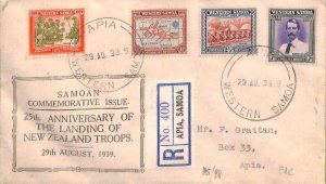 ac6692 - Western SAMOA - Postal History - REGISTERED FDC COVER  1939 sg# 195/198