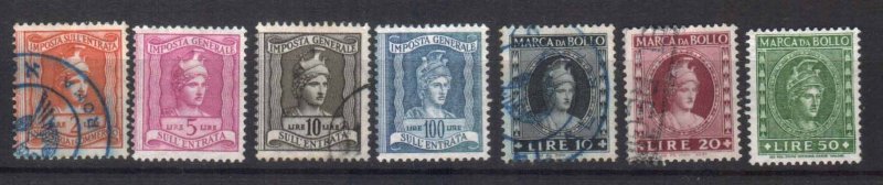 ITALY , c.1950s FISCAL REVENUE TAX 7 STAMPS