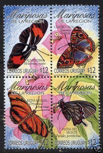 Insect Butterflies Heliconius Junonia flower URUGUAY Sc#2000 MNH STAMP cv$9
