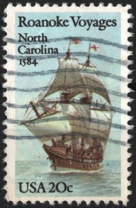 SC#2093 20¢ Roanoke Voyages Single (1984) Used