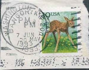 US 2479 (used on piece, unusual double cancel) 19¢ fawn (1991)