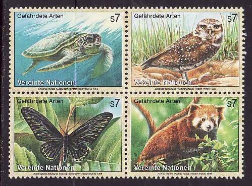 United Nations Vienna-Sc#238a- id8-unused NH set-Endangered-Birds-Turtles-1998-