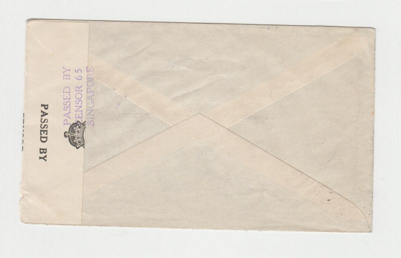 SINGAPORE -USA 1940 CENSOR(#65) COVER 12c RATE, TAPE#2b RT8 (SEE BELOW)