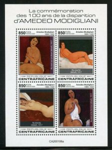 CENTRAL AFRICA 2020 100th MEMORIAL OF AMADEO MODIGLIANI PAINTING  SHEET MINT NH 