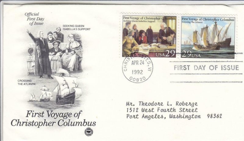 1992, 1st Voyage of Columbus-Seeking Support, Crossing, PCS, FDC (D15368)