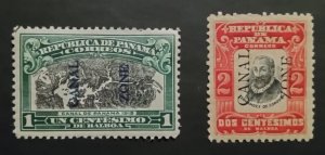 Panama Canal Zone stamps MH 1c green&bk 2c red&bk black overprint  as seen