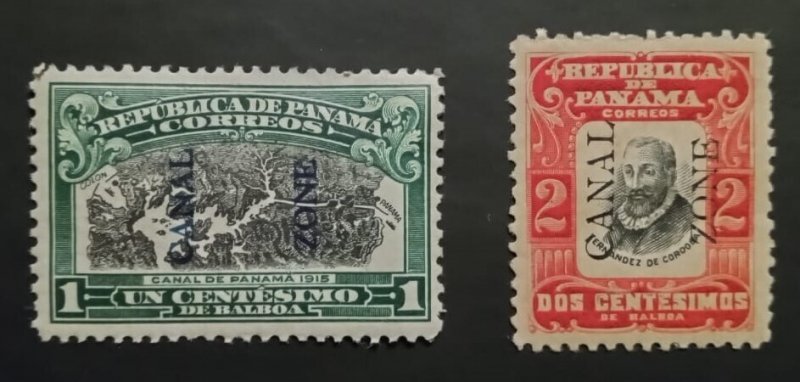 Panama Canal Zone stamps MH 1c green&bk 2c red&bk black overprint  as seen