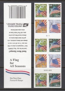 USA BOOKLET FOREVER SC# 4785f A FLAG FOR ALL SEASONS-PANE 10 S.A. MNH-PL# S1111