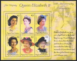 Papua New Guinea 1068 sheet,MNH. Coronation of Queen Elizabeth II,50th Ann.2003.
