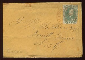 Confederate States 1 Used Tied by Red Smithfield VA CCL on Cover LV4425