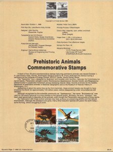 USPS SOUVENIR PAGE PREHISTORIC ANIMALS BLOCK OF (4) 1989