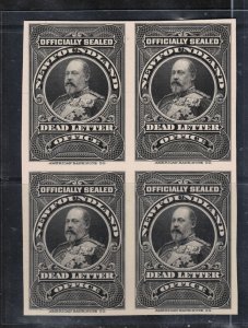 Newfoundland #OX1ii Extra Fine Plate Proof Block On Card - Few Blocks Exist