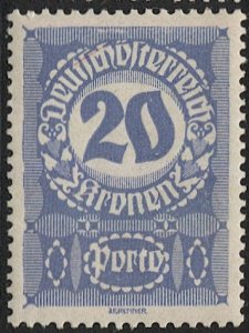 AUSTRIA 1921  20k  Postage Due Sc J92, Mint NH VF, white paper