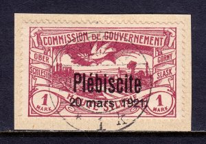 UPPER SILESIA — SCOTT 42 — 1921 1m PLEBISCITE — USED, SIGNED ON PIECE — SCV $65