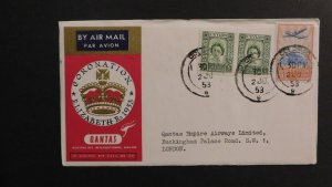 1953 Ceylon Coronation QE2 Cover Queen Elizabeth II England Qantas Empire