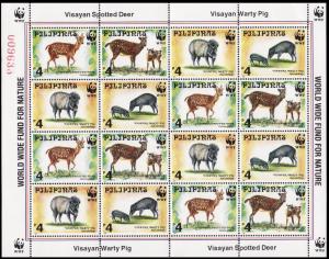 Philippines WWF Spotted Deer and Warty Pig Sheetlet of 4 sets SG#2992-2995