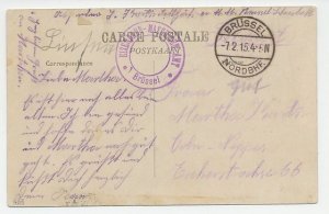 Fieldpost postcard Belgium 1915 Railway Station Brussel